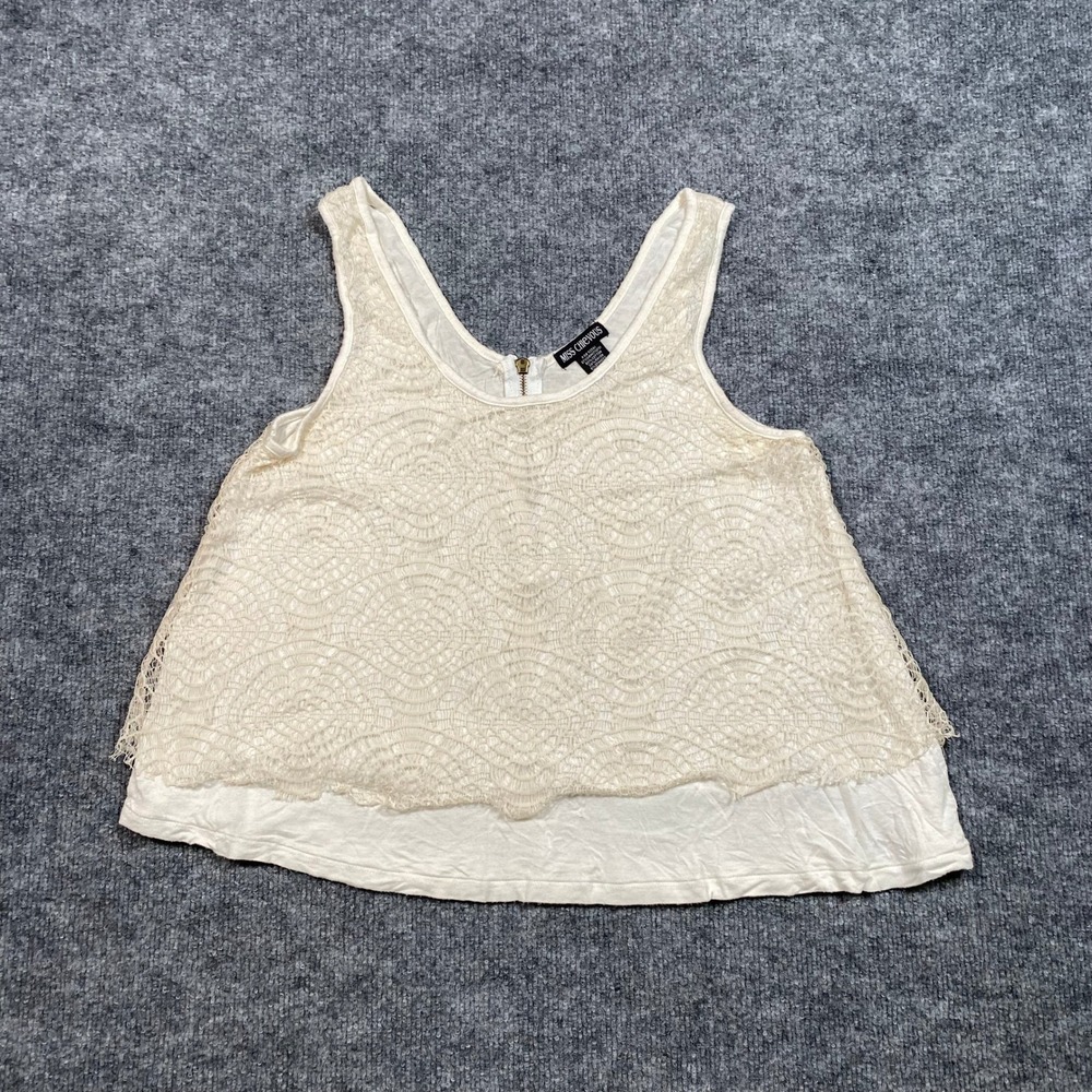 Miss Chievous Womens Cream Lace Overlay Zipper Back Tank Top Large Y2K